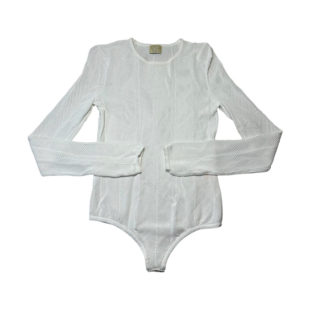 TORN BY RONNY KOBO Mesh Knit Long Sleeve Bodysuit White Size M